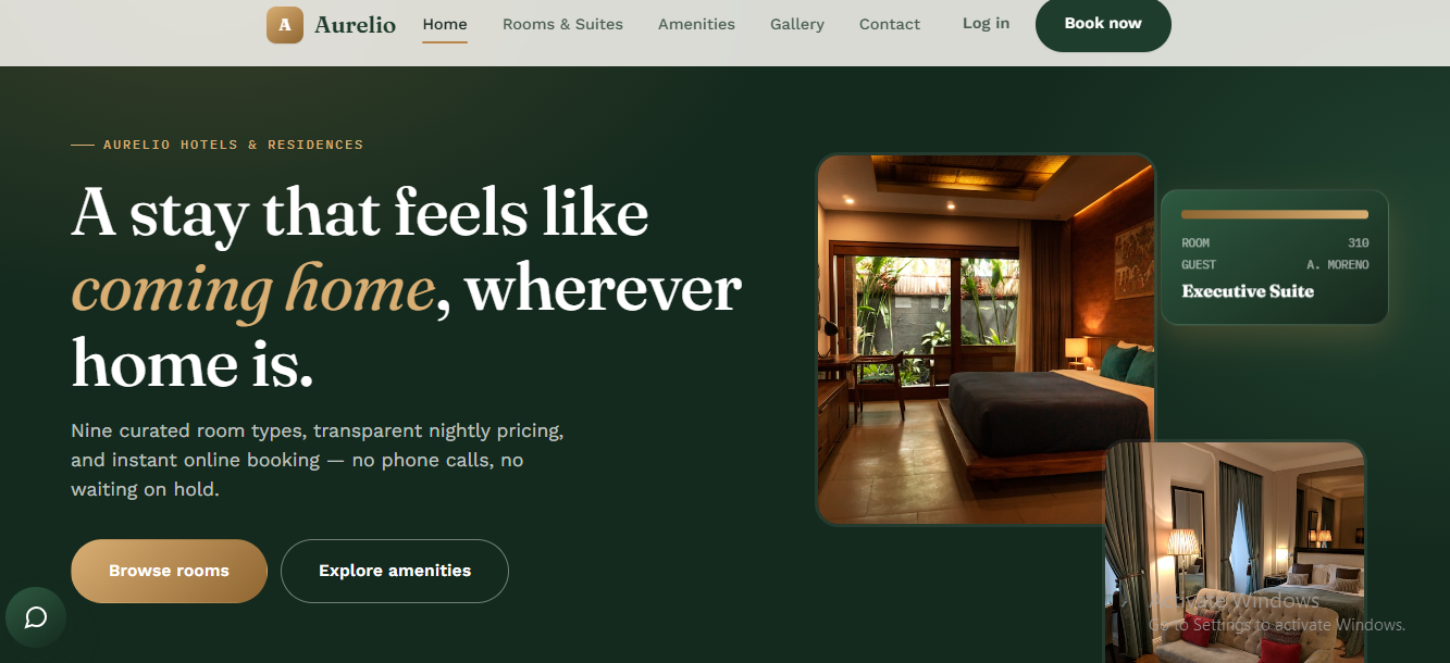 Aurelio Hotels booking website homepage